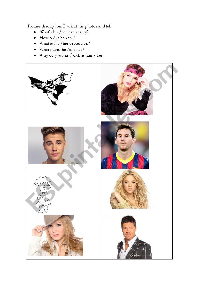 Picture description worksheet