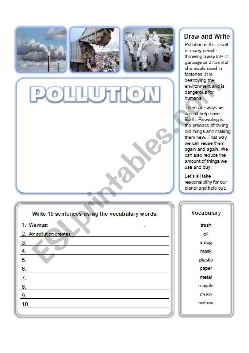 Pollution Write and Draw Activity