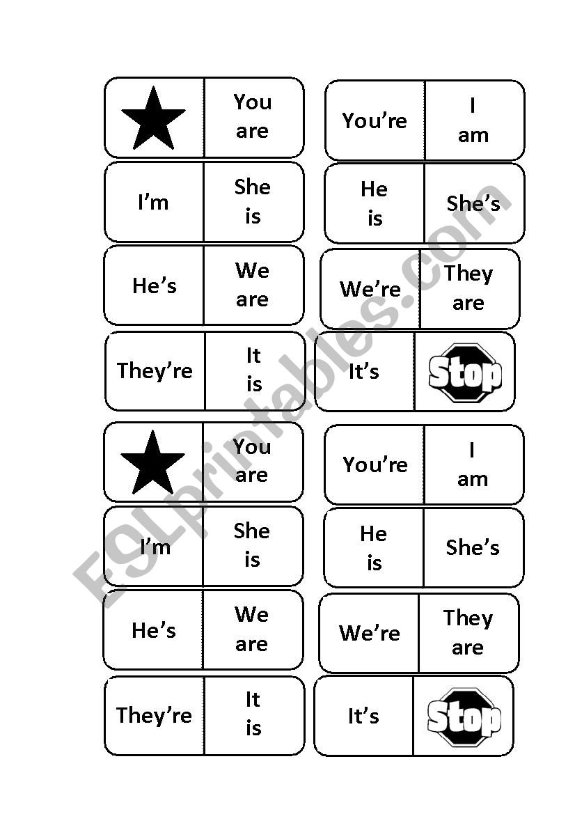 Dominoes verb to be and contractions