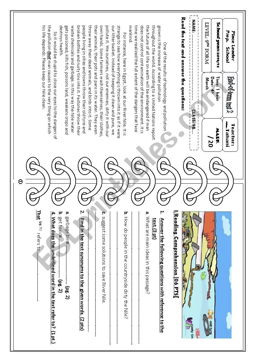 end term 2 9th form worksheet