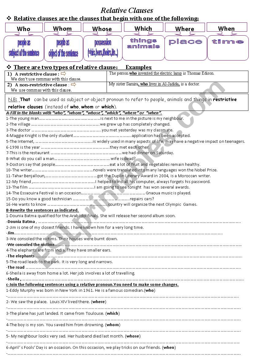 Relative Clauses worksheet