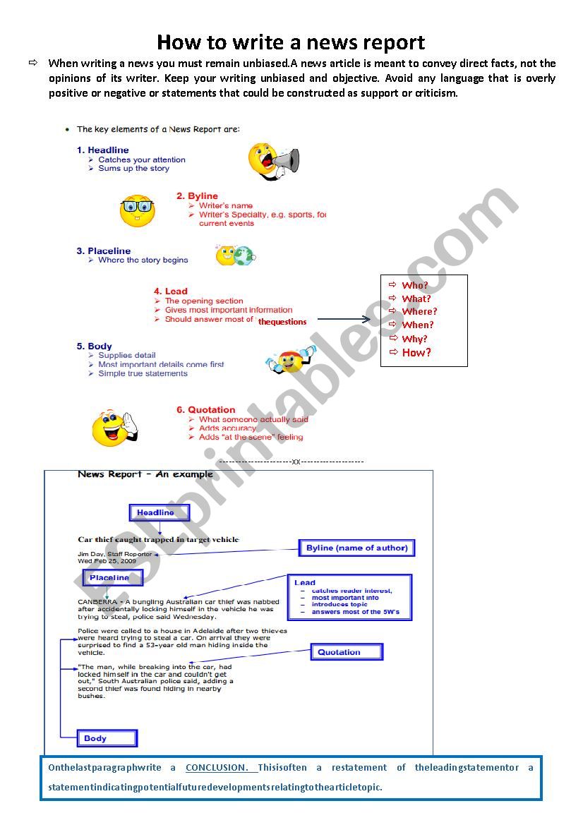 How to write a news report worksheet