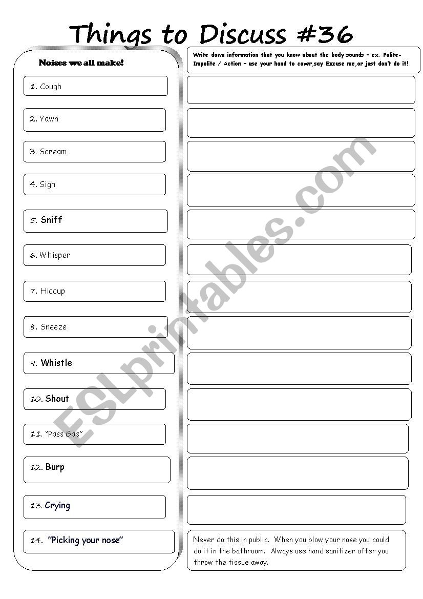 Things to discuss #36 worksheet