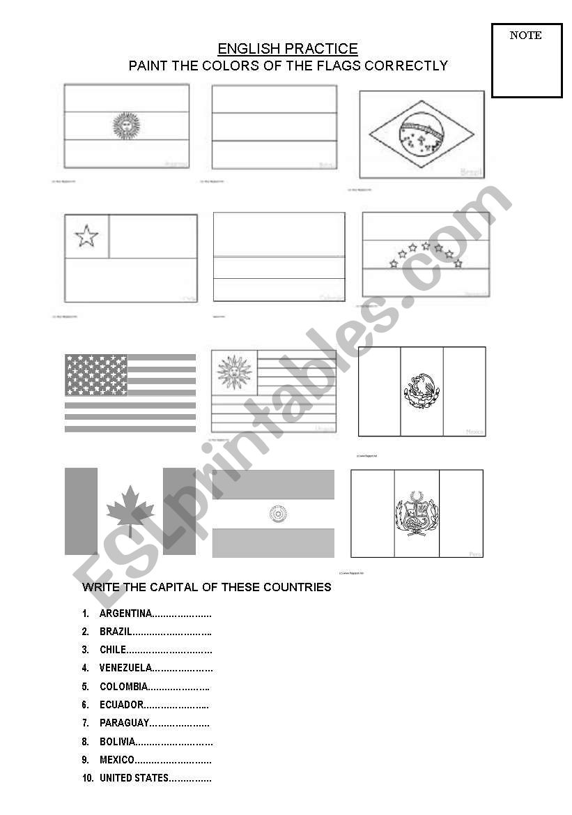 SOUTH AMERICA COUNTRIES worksheet