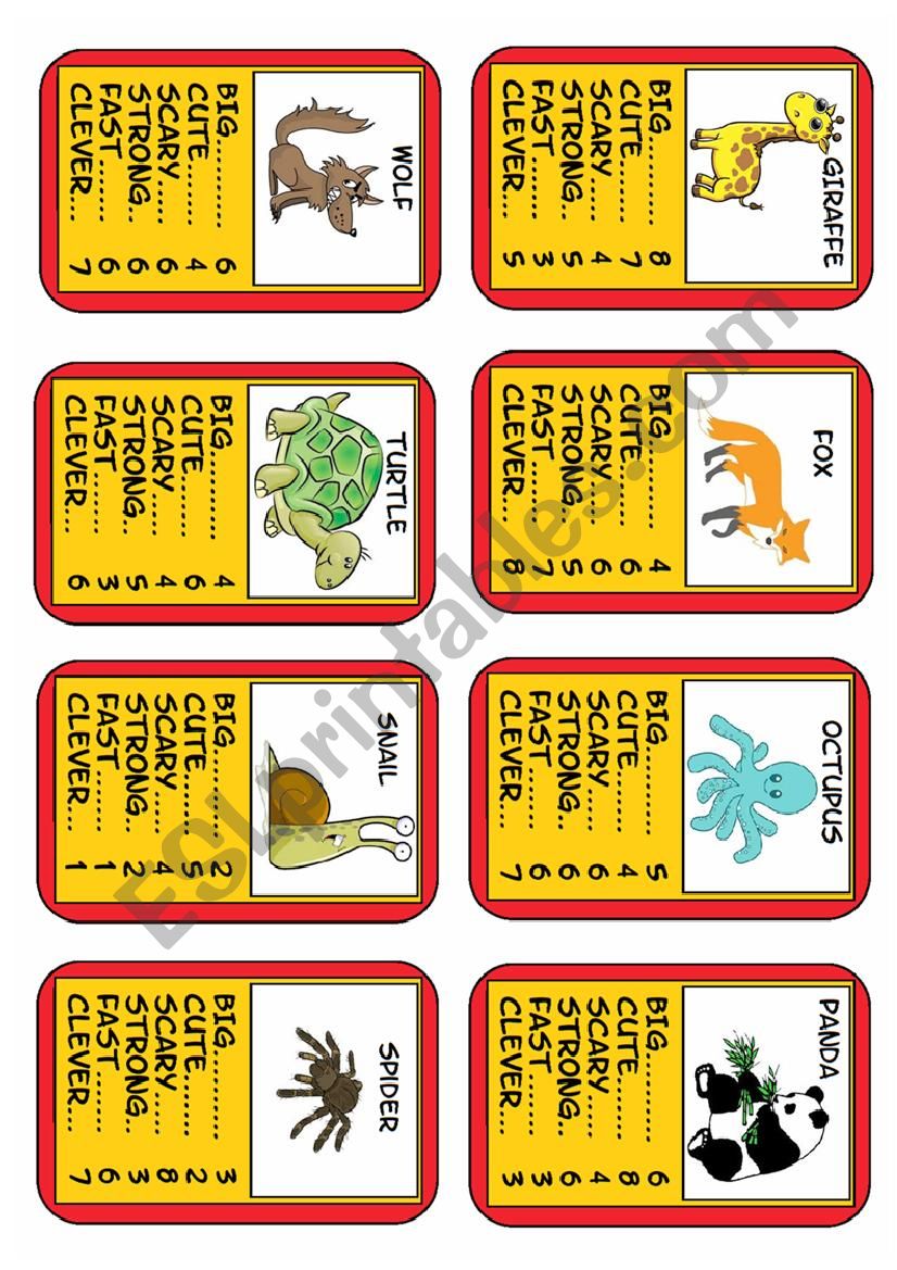 Animal Top Trumps Set 5 of 6, 8 Cards. Simple adjectives. 