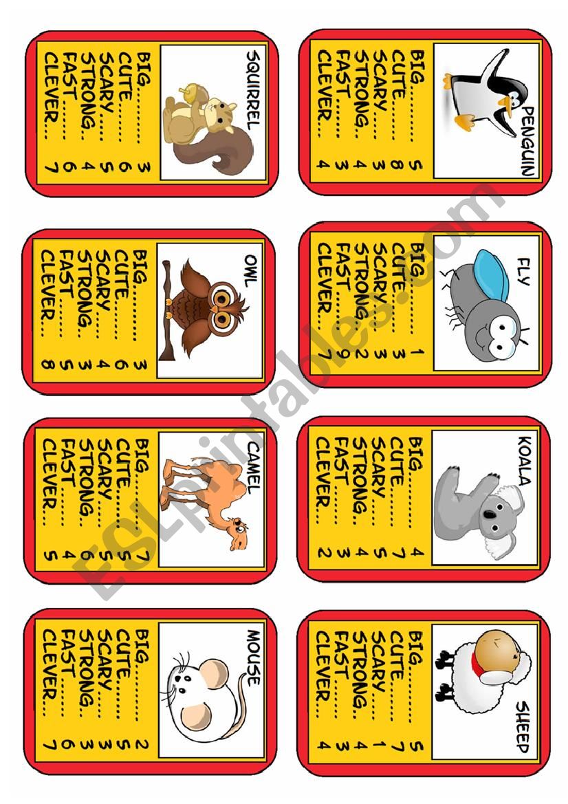Animal Top Trumps Set 6 of 6, 8 Cards. Simple adjectives. 