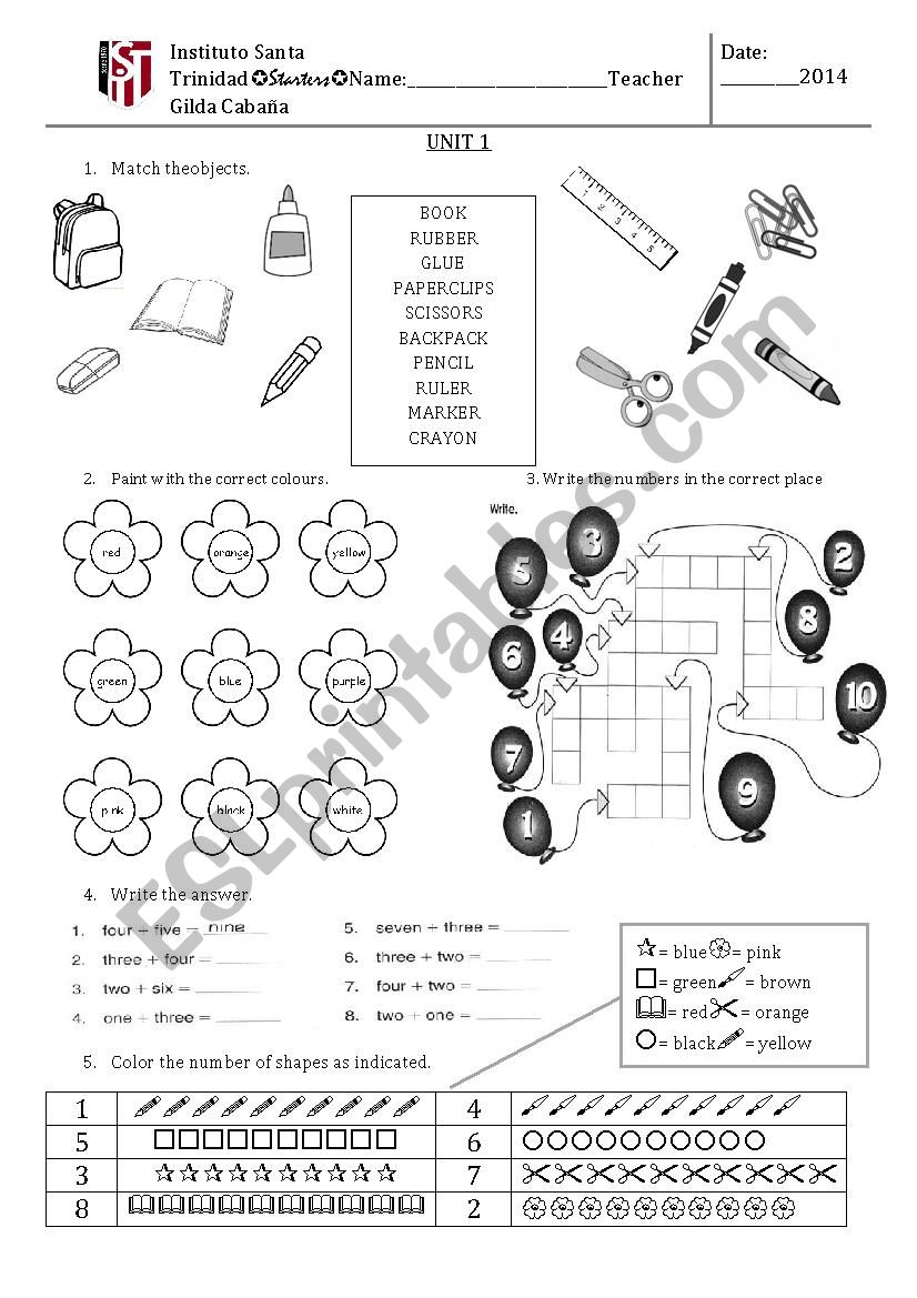 classroom objects, colours & numbers 