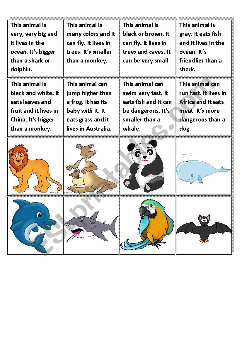 DESCRIBE THE ANIMAL worksheet