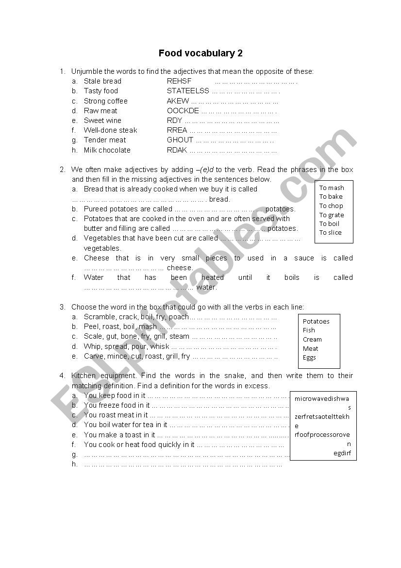 A revision on food 2 worksheet