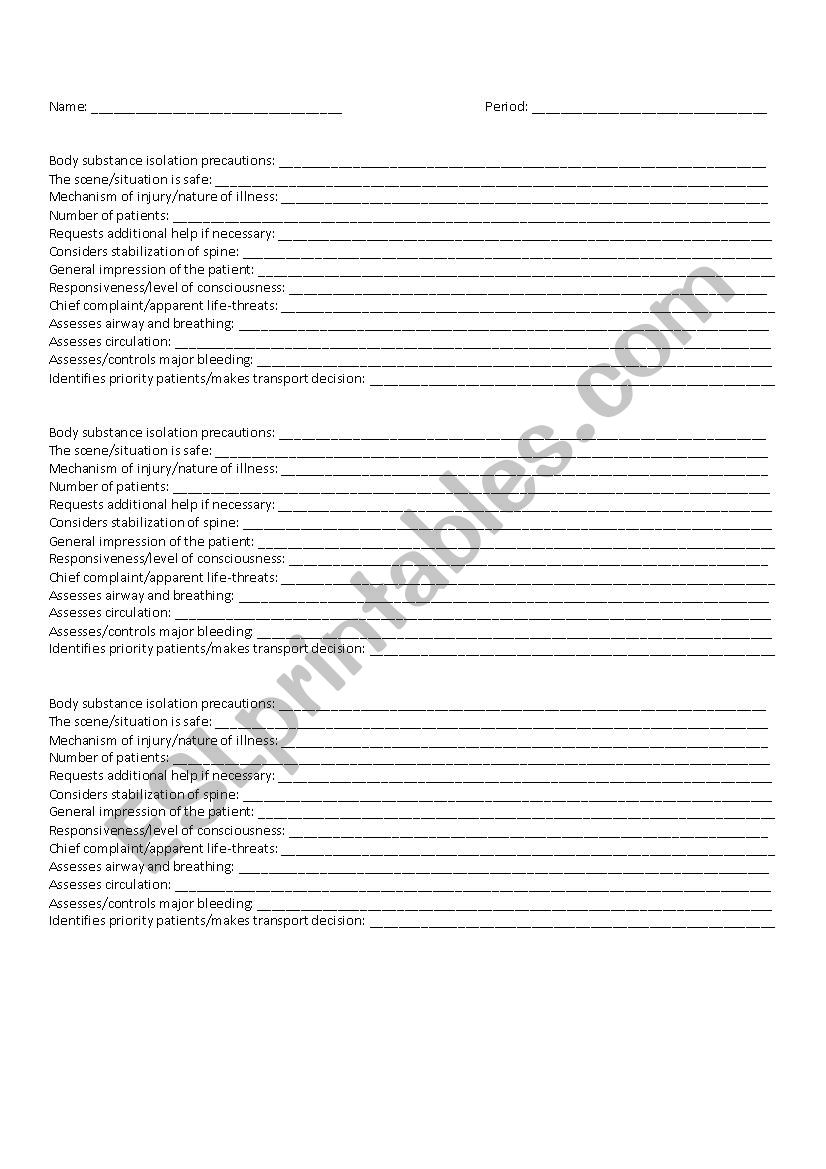 Scene Size up sheet worksheet