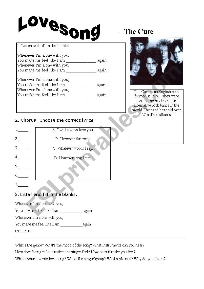 Love Song by The Cure worksheet