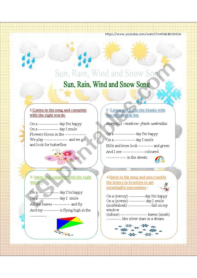 song about the weather  worksheet