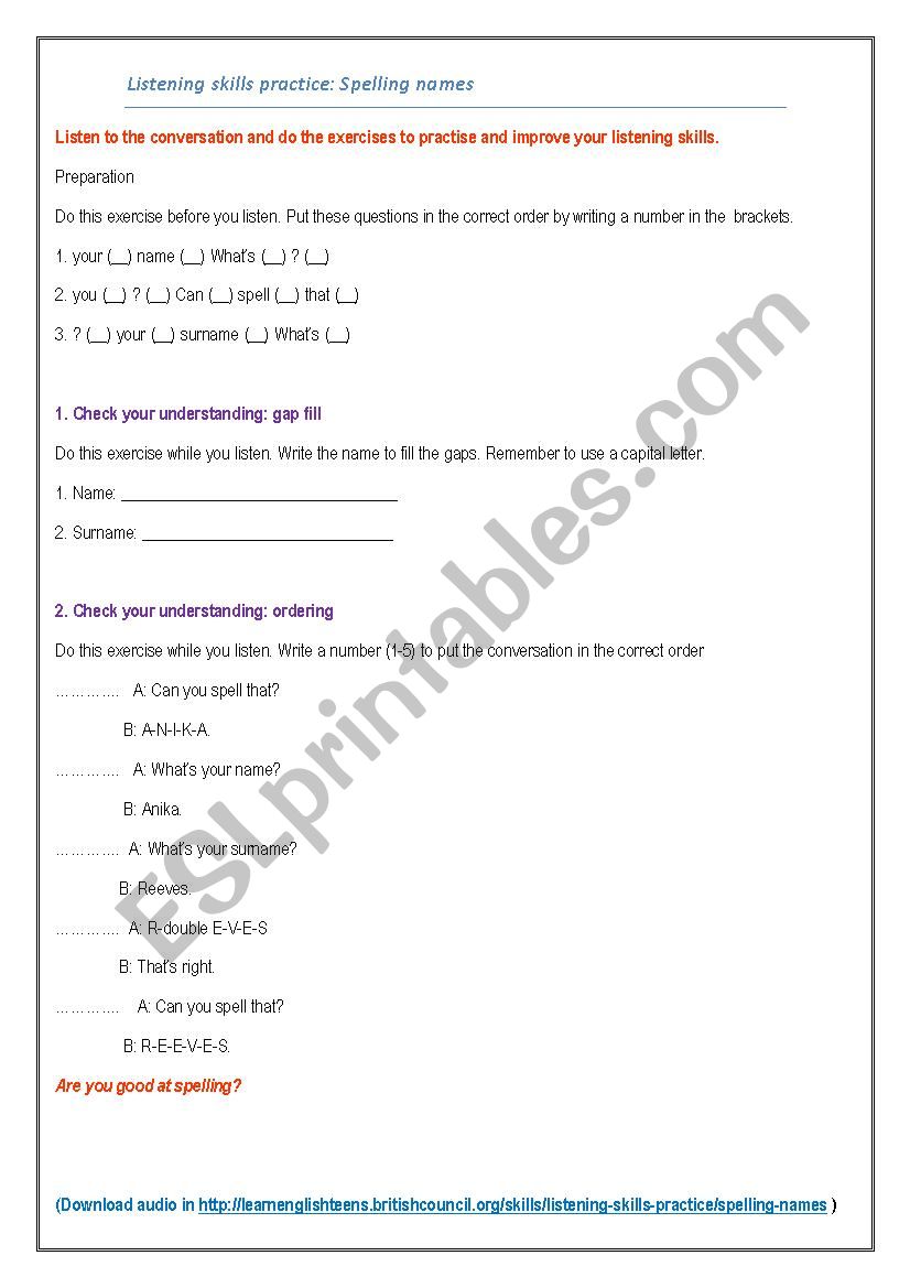 Listening skills practice: Spelling names 