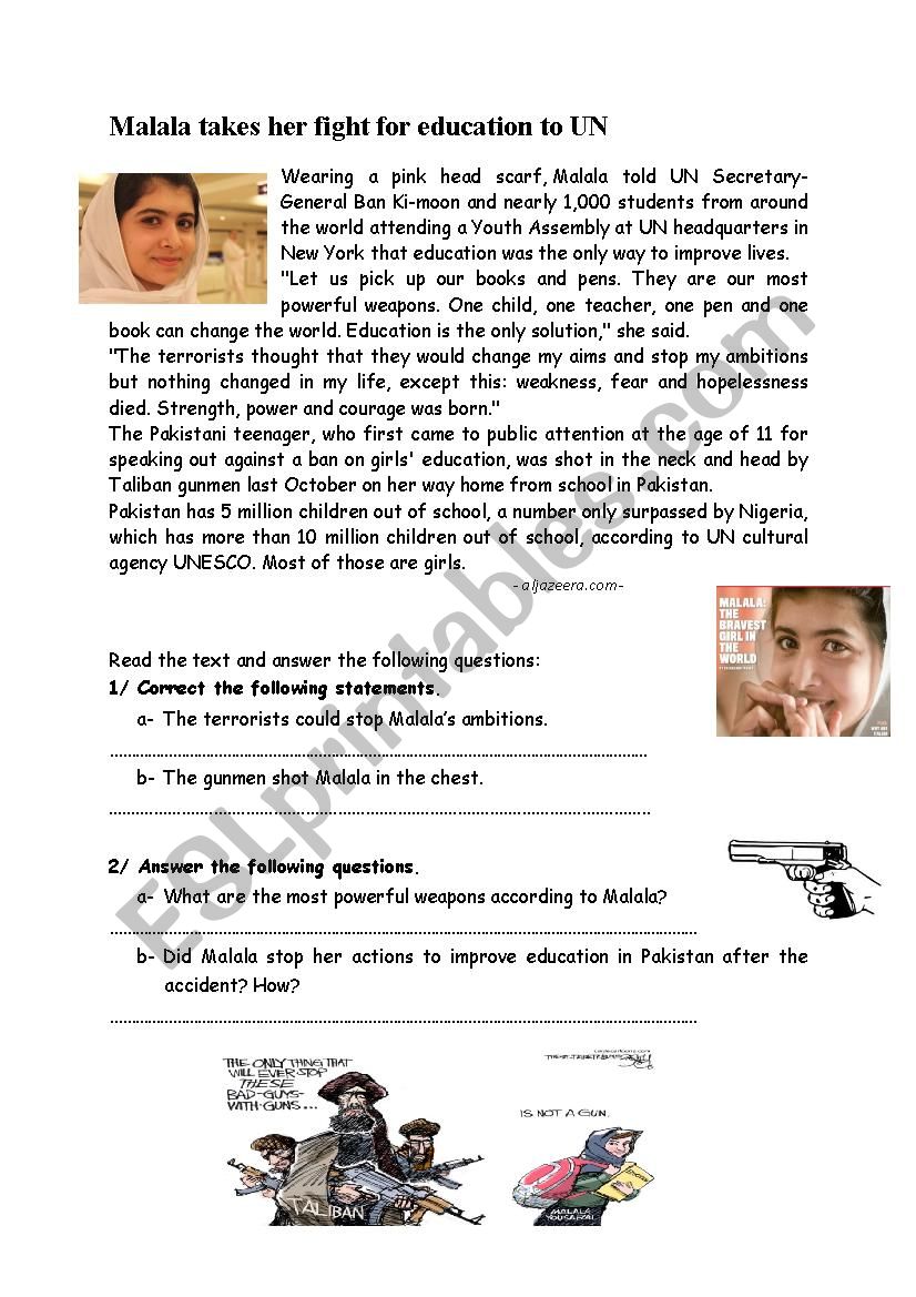 MalalaÂ´s_fight_for_education worksheet