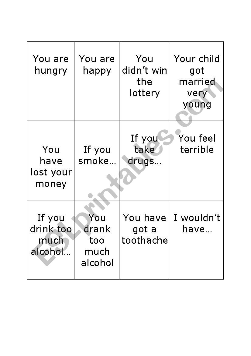 conditional card game worksheet