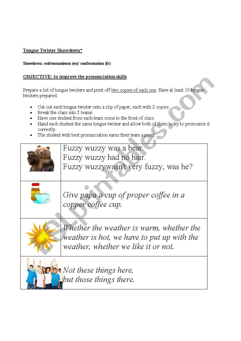 Tongue twisters worksheet