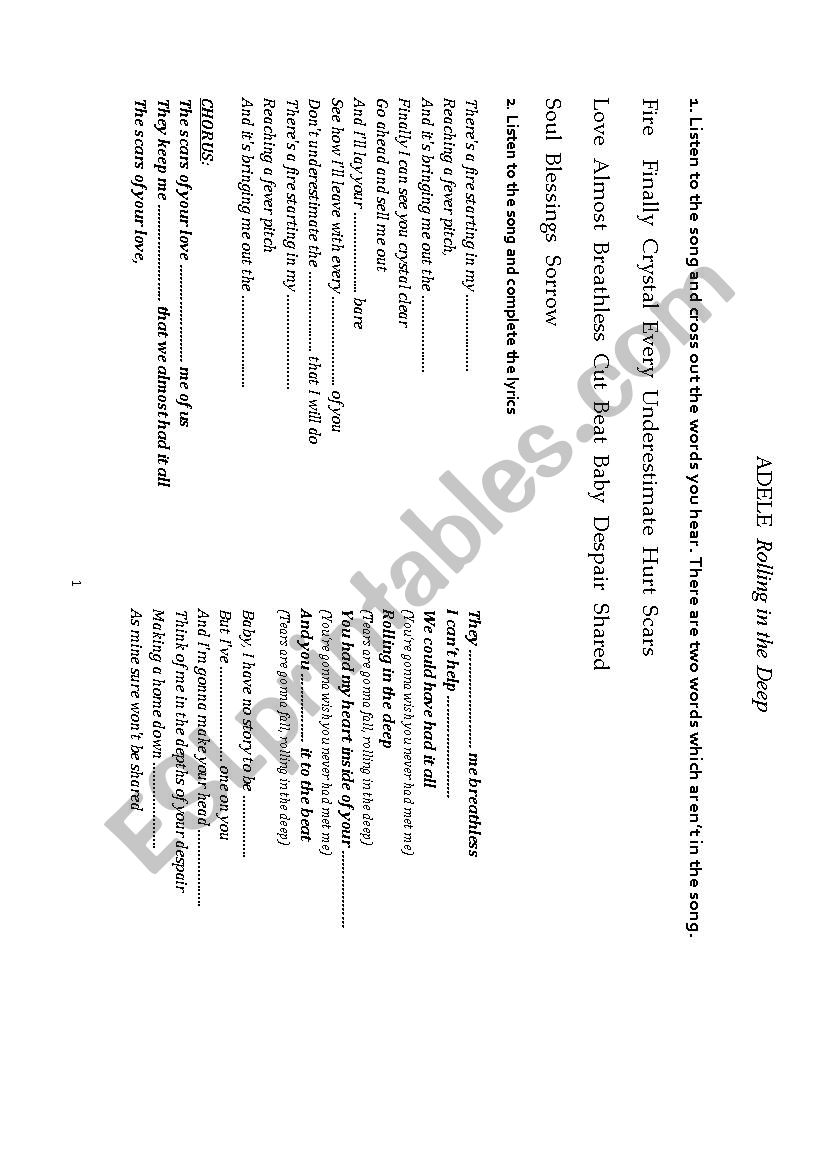 Adele Rolling worksheet