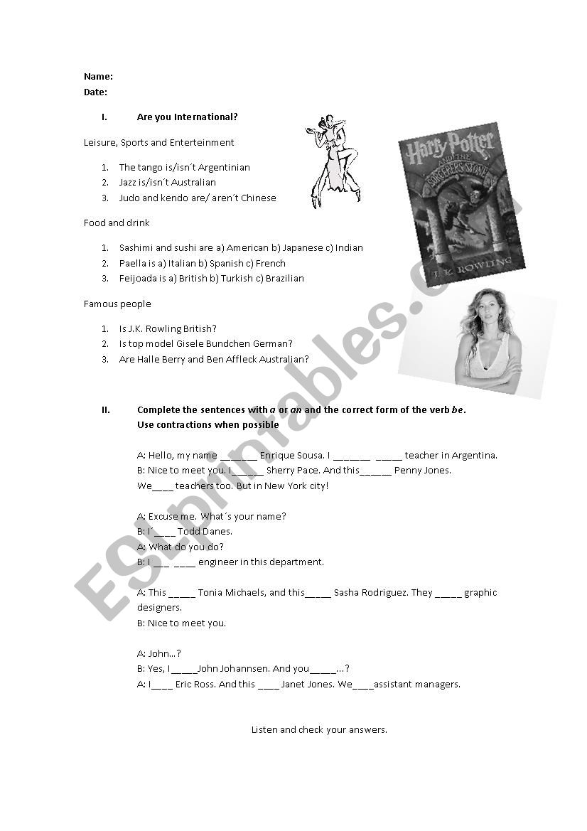 Are you International? worksheet