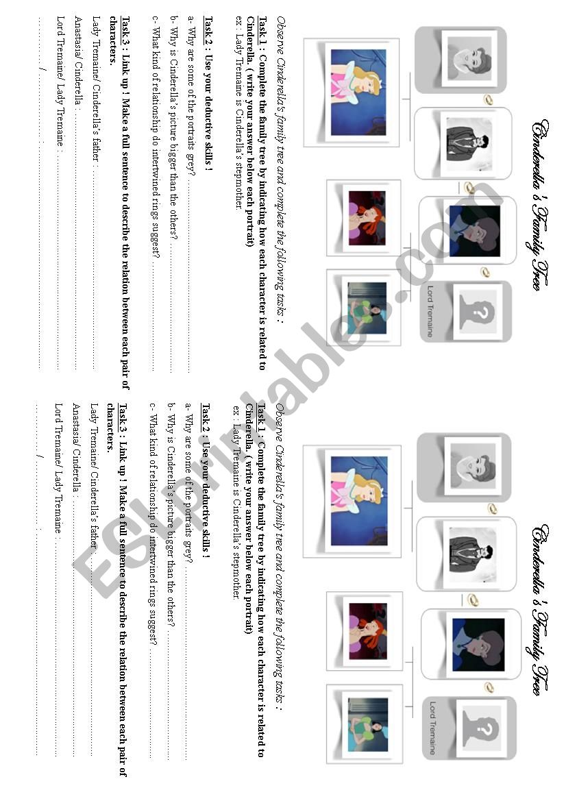 CinderellaÂ´s family tree worksheet