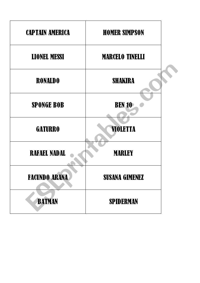 Celebrity who is who worksheet