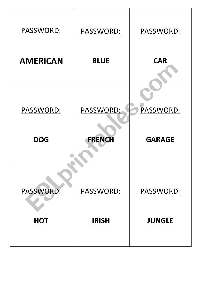 Password 2 worksheet