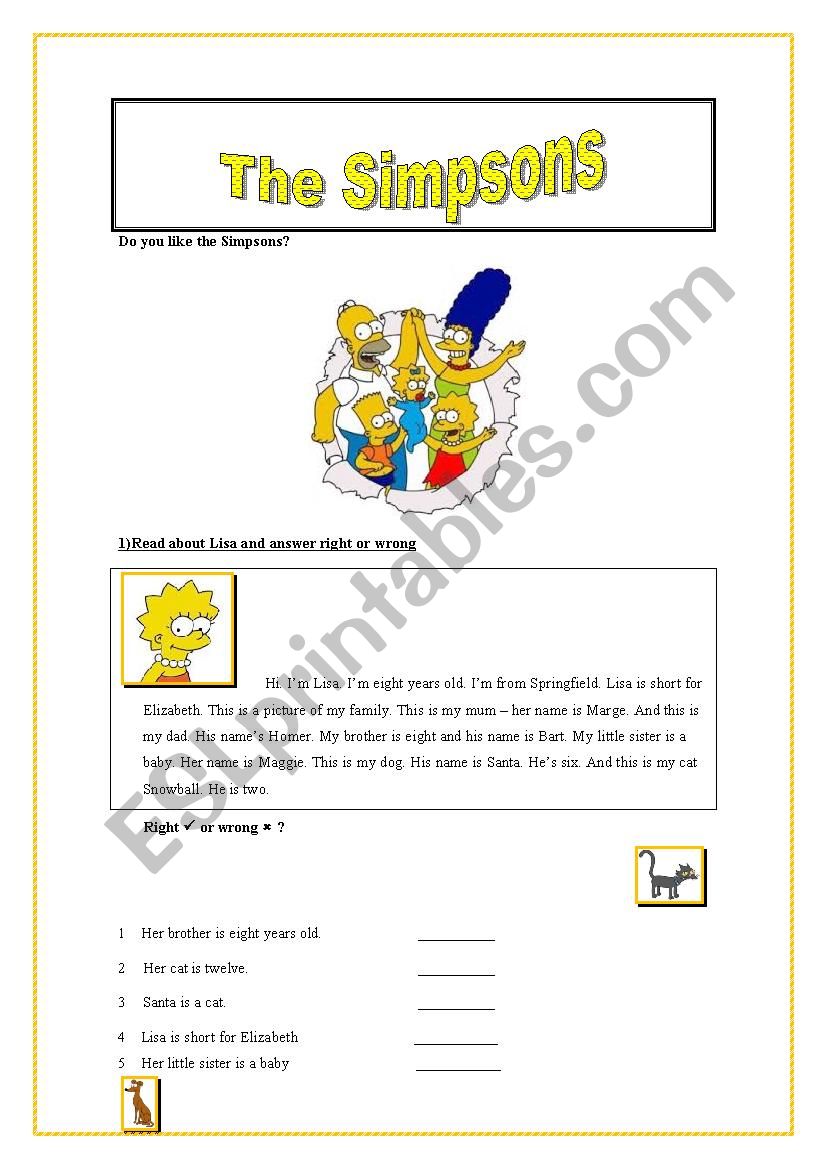 The simpsons worksheet