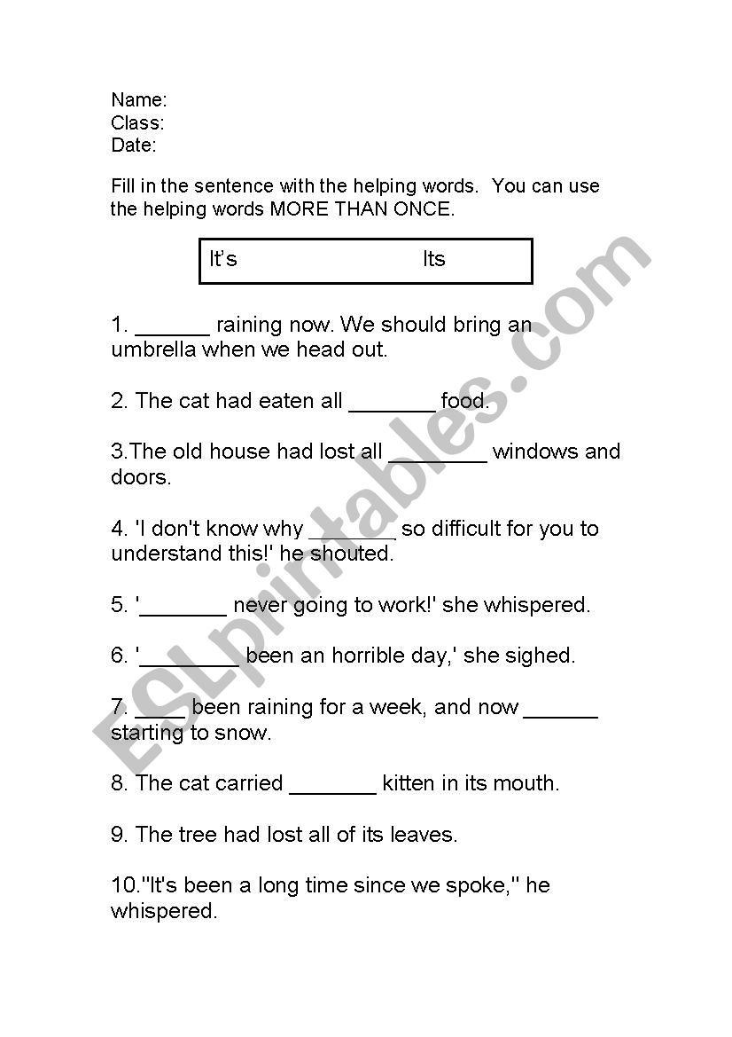 Contractions Worksheet worksheet