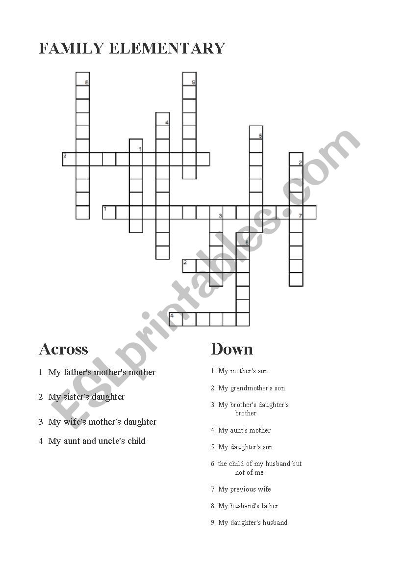 Family Vocal Crossword worksheet