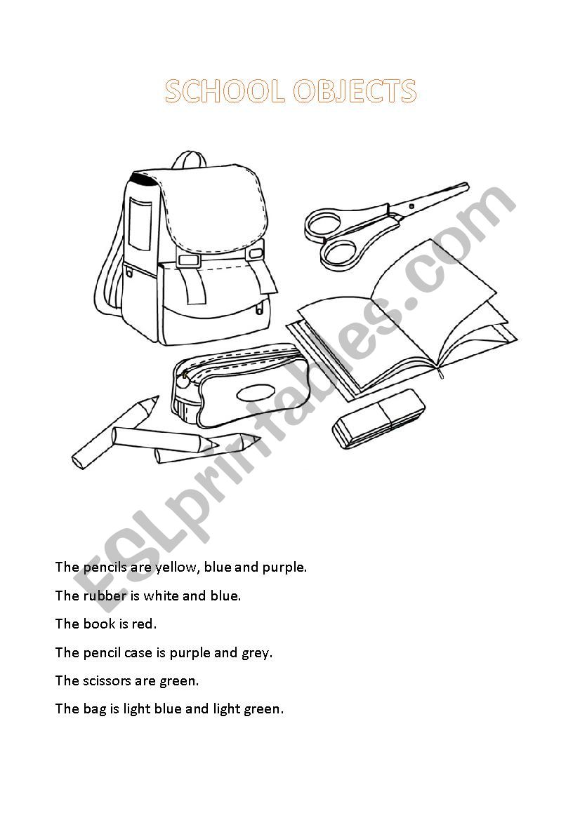 School objects worksheet