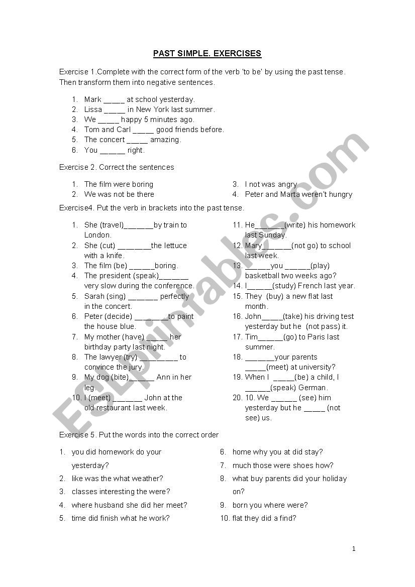 Past simple exercises worksheet