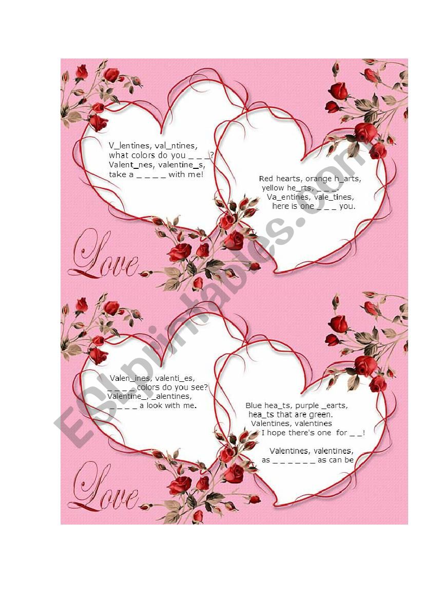 Valentine song  worksheet