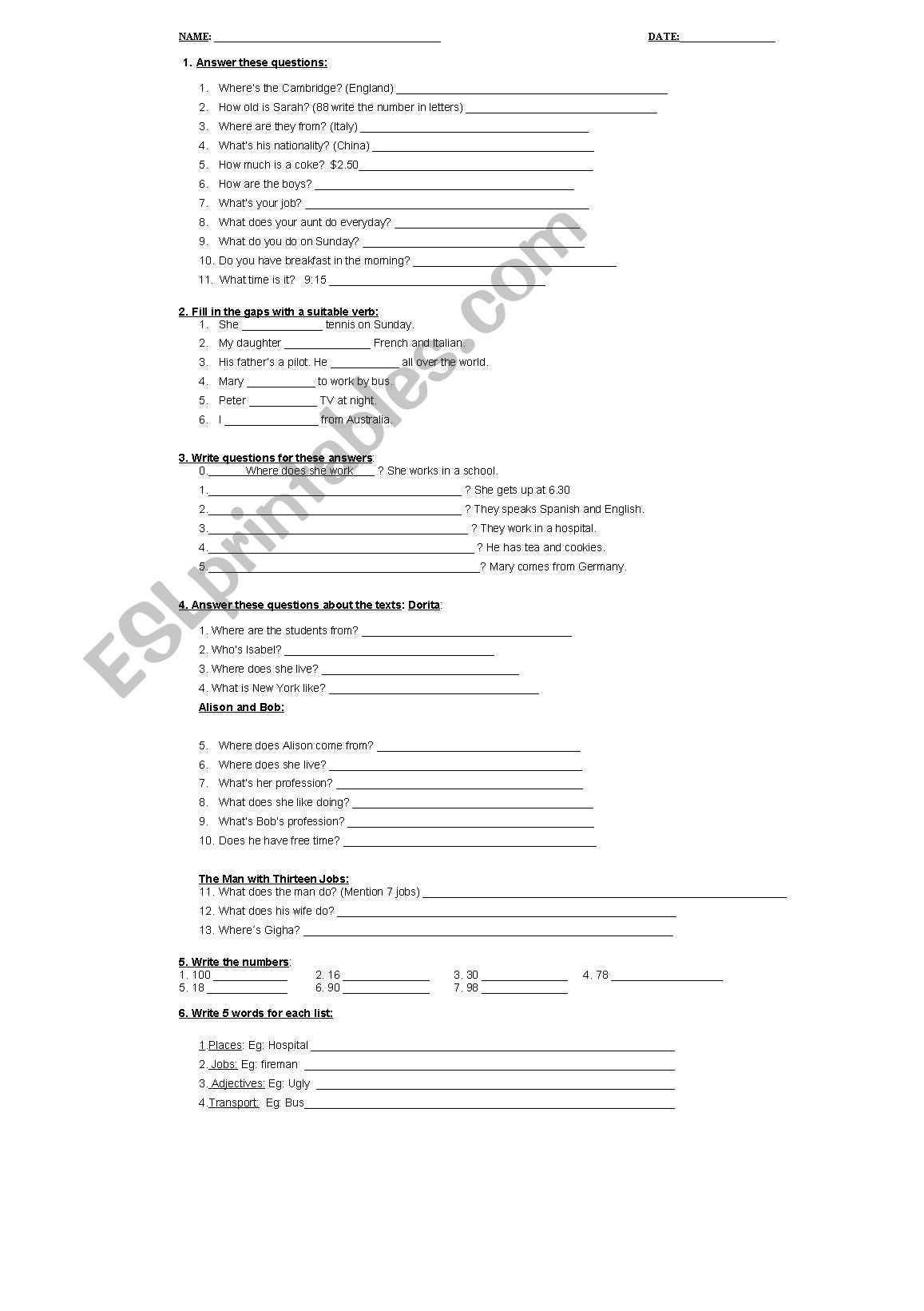 WRITTEN TEST  worksheet