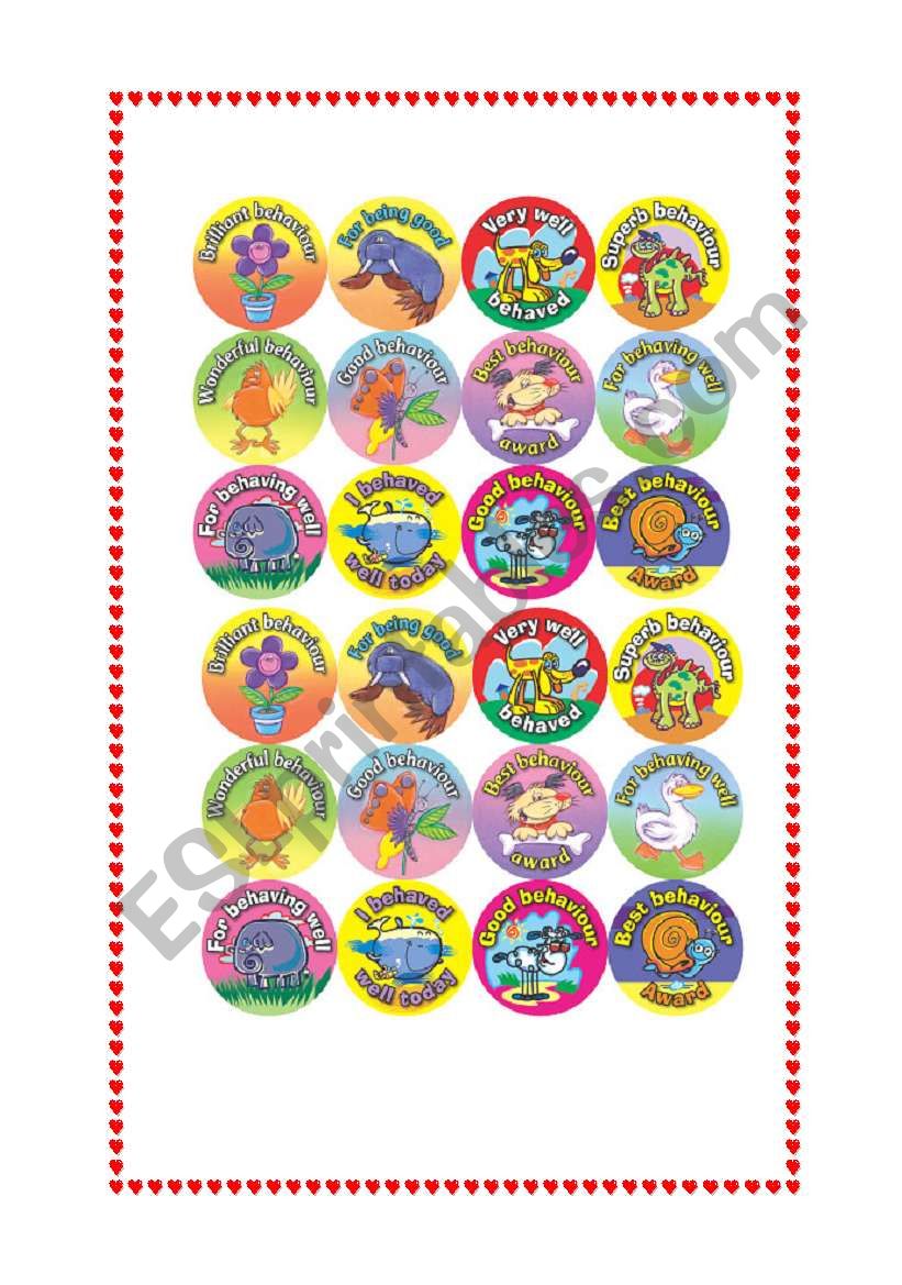 Good behaviour stickers worksheet