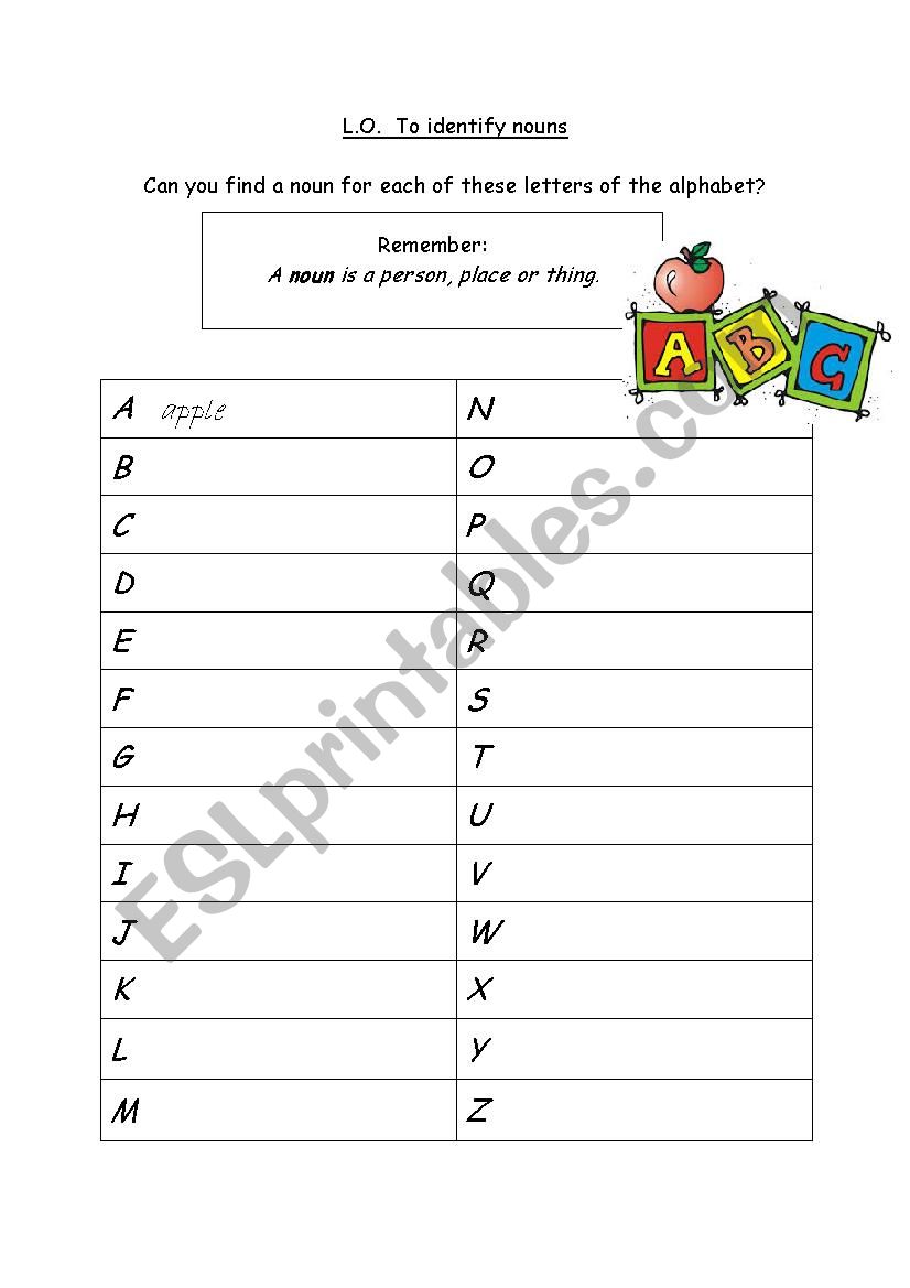 Alphabet Nouns worksheet