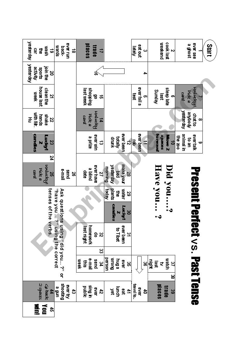 Past Present VS Past Tense Board game 