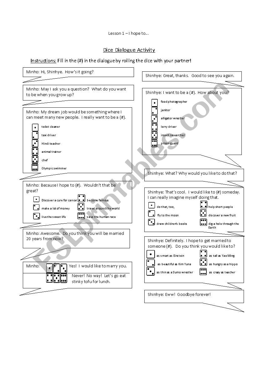 Future plans random dialog worksheet