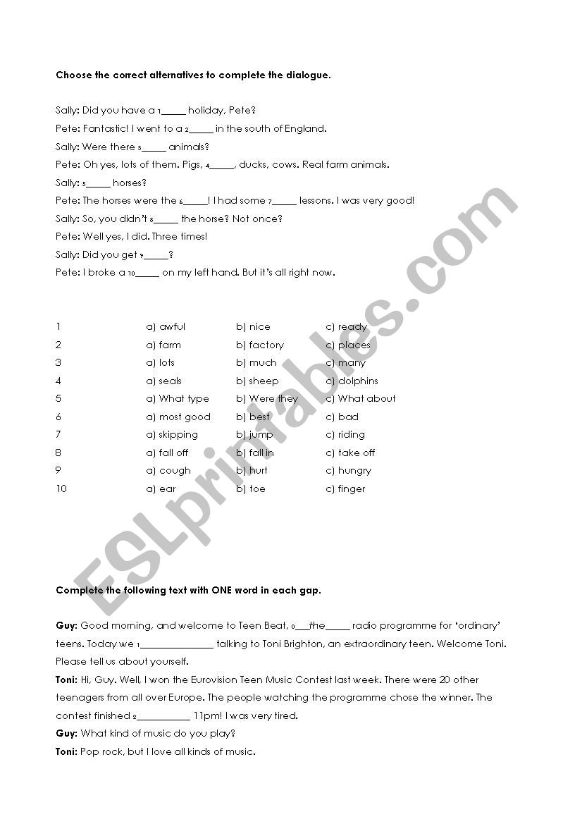A1 (young learners) Final test - Use of English Part 2