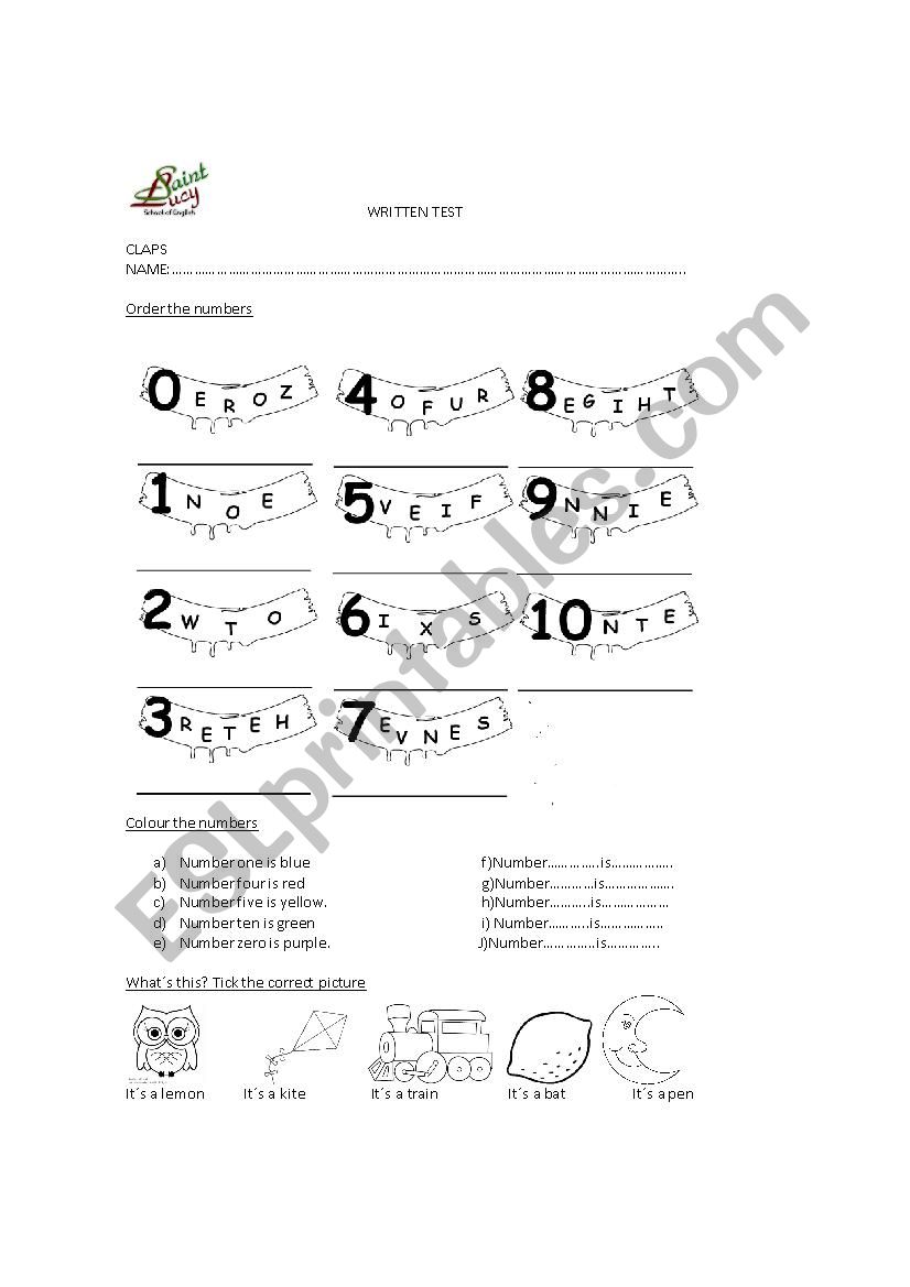 Revision test worksheet