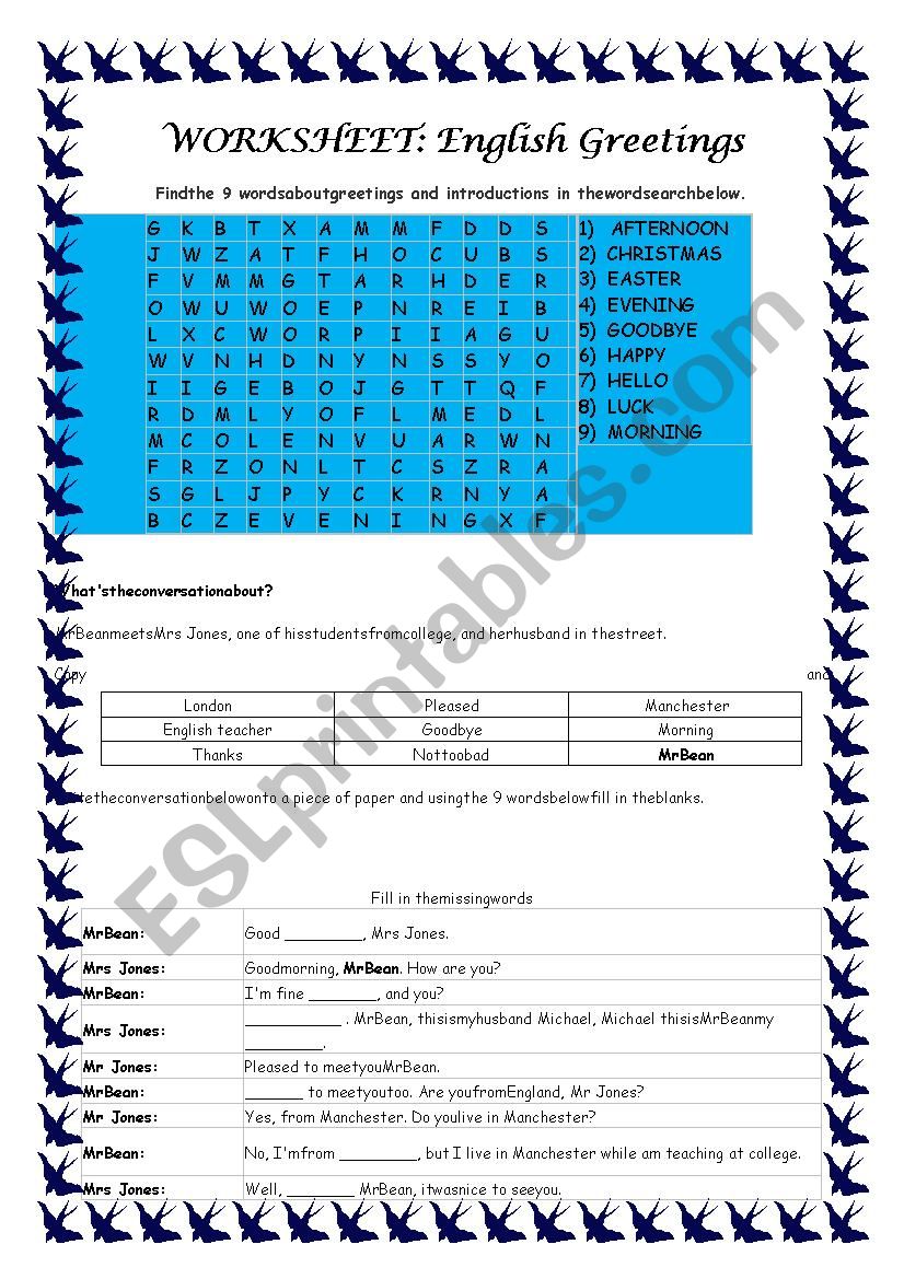 Worksheet English Greetings worksheet