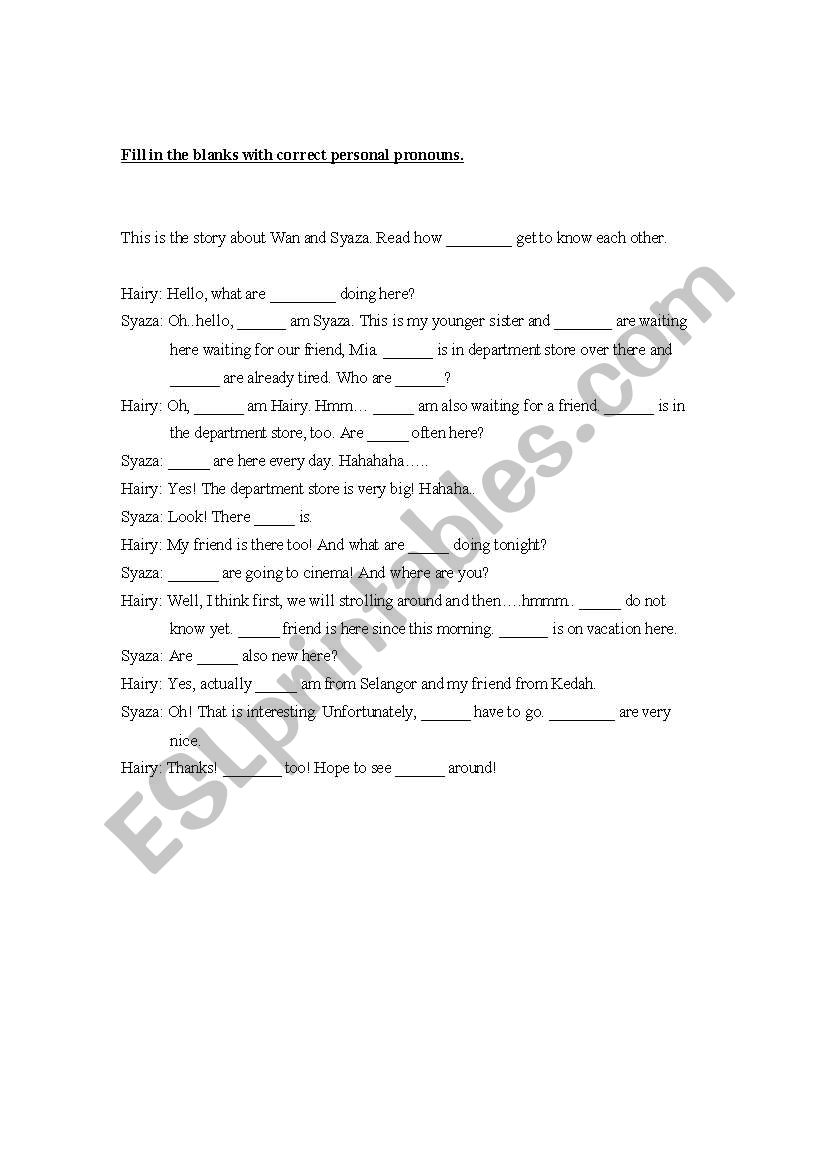 pronouns worksheet