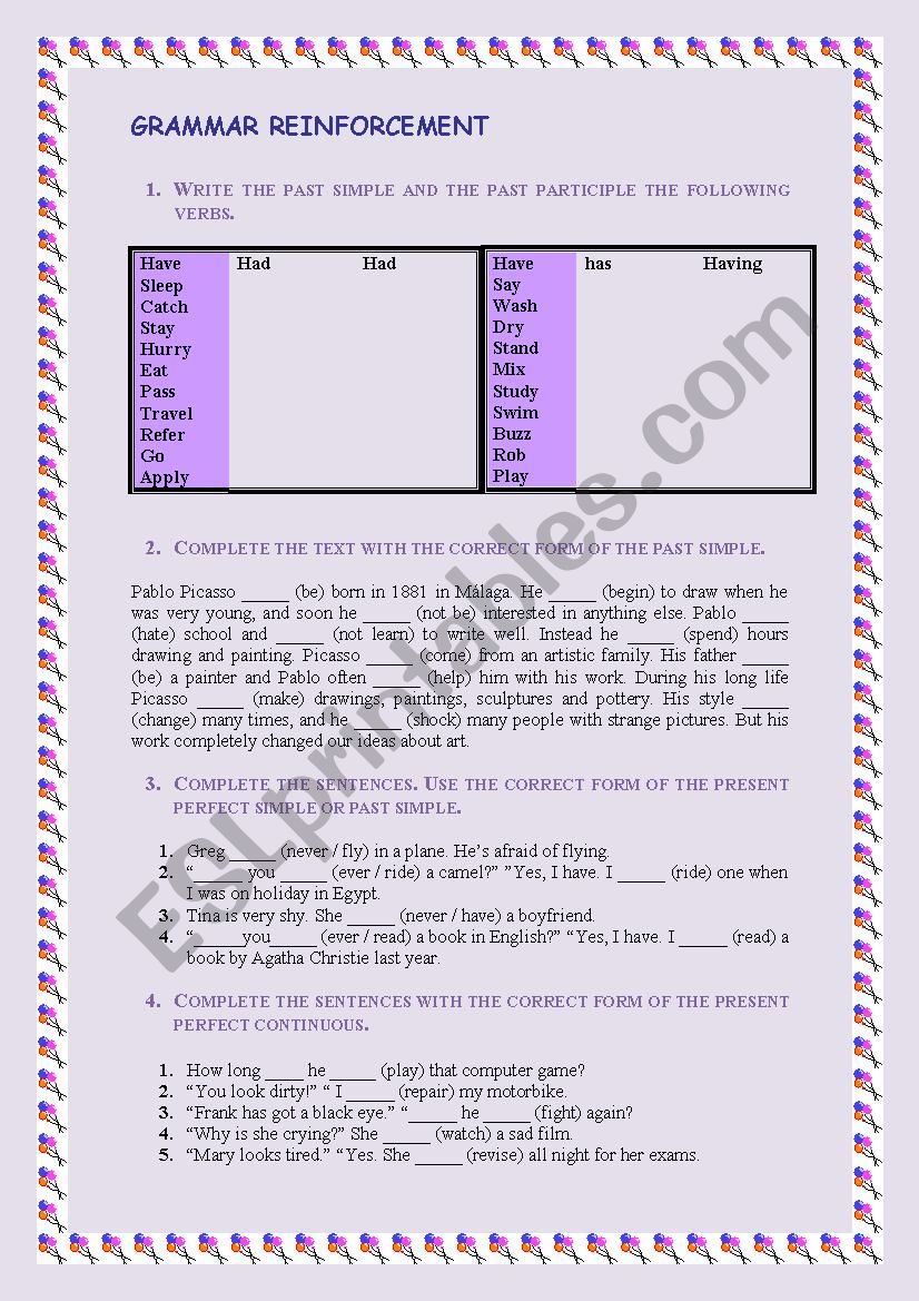 GRAMMAR REINFORCEMENT worksheet