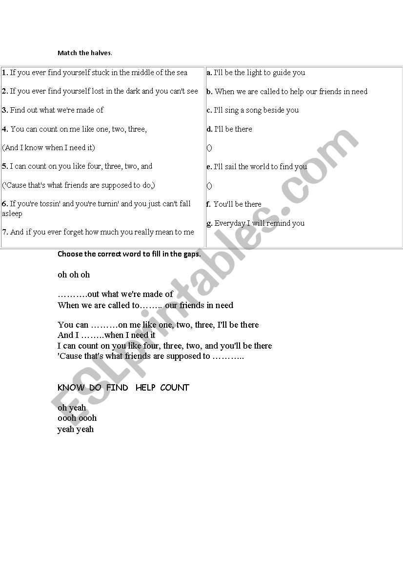 Count on me  by Bruno Mars worksheet