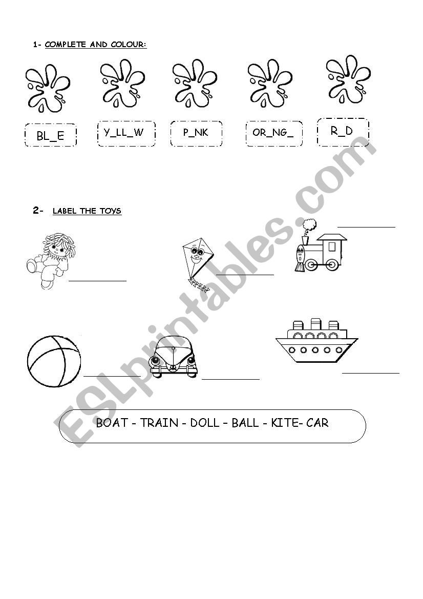 evaluation test - colours, toys, numbers, shapes, clothes and classroom objects