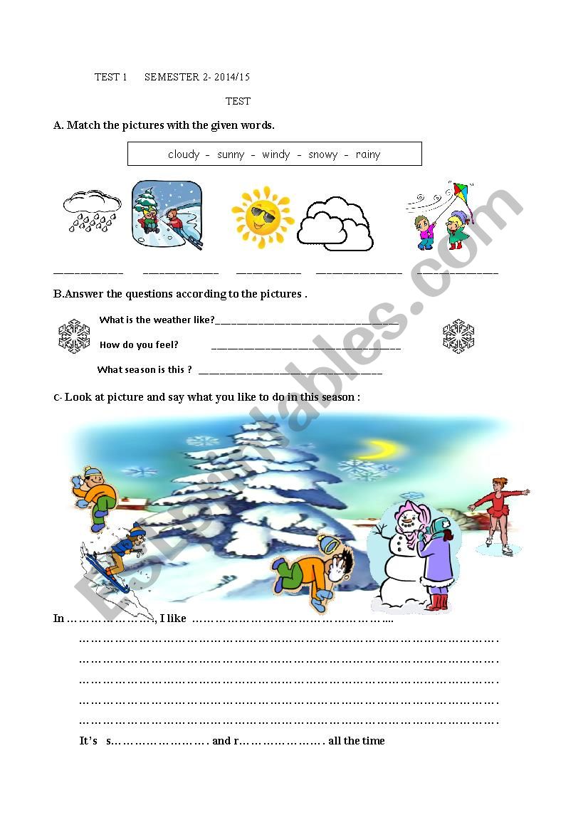 test on seasons, weather and activities