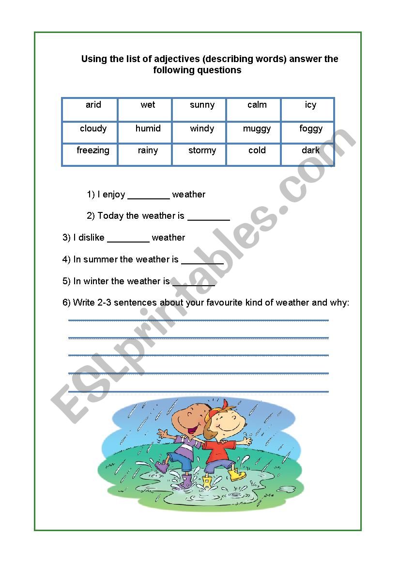 Weather Adjectives worksheet