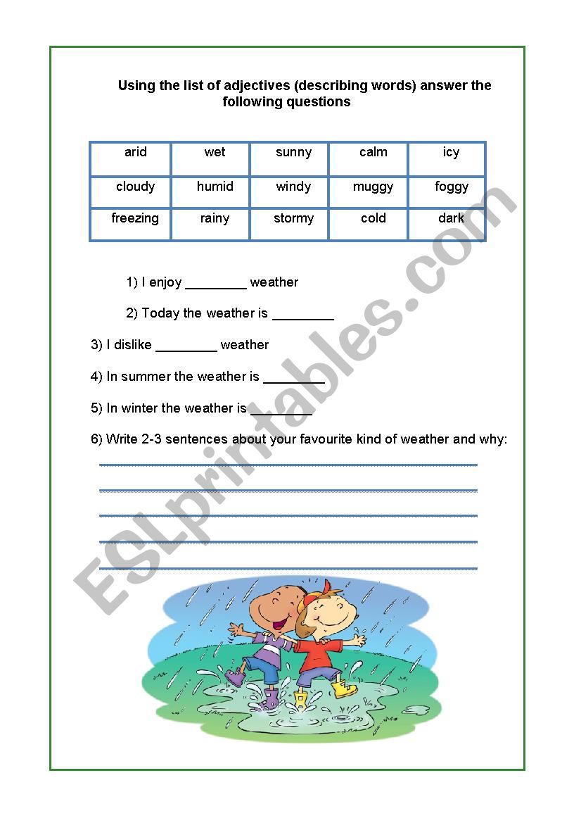 Weather Adjectives Worksheet Pdf