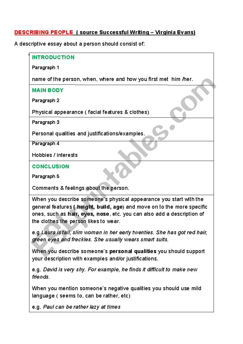 DESCRIBING PEOPLE worksheet