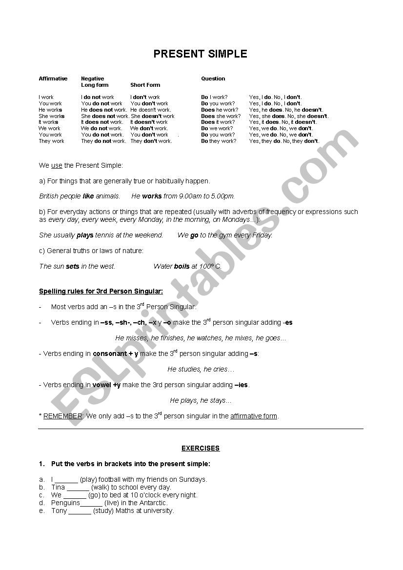 Present tenses - ESL worksheet by thoang