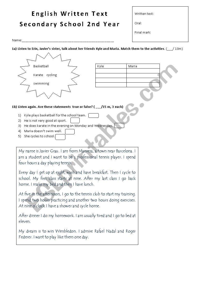 Secondary School , Second Year Written Text