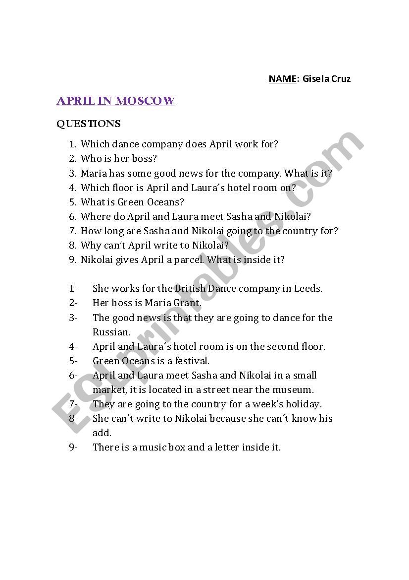 April in Moscu worksheet